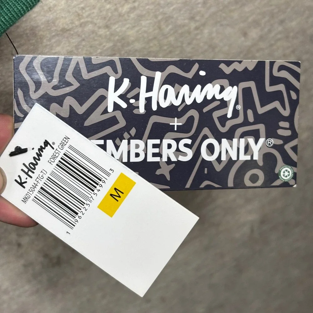 Members Only Keith Haring Tokyo Pop Windbreaker Jacket Mens Medium Forest Green